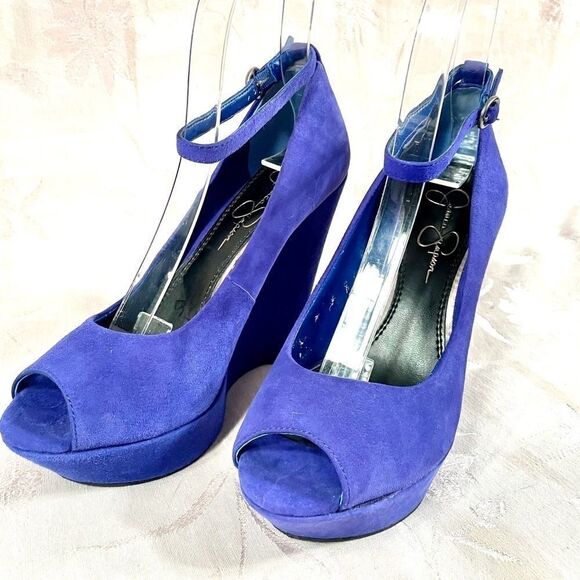 JESSICA SIMPSON BLUE SUEDE PLATFORMS SIZE 7B - Picture 3 of 7